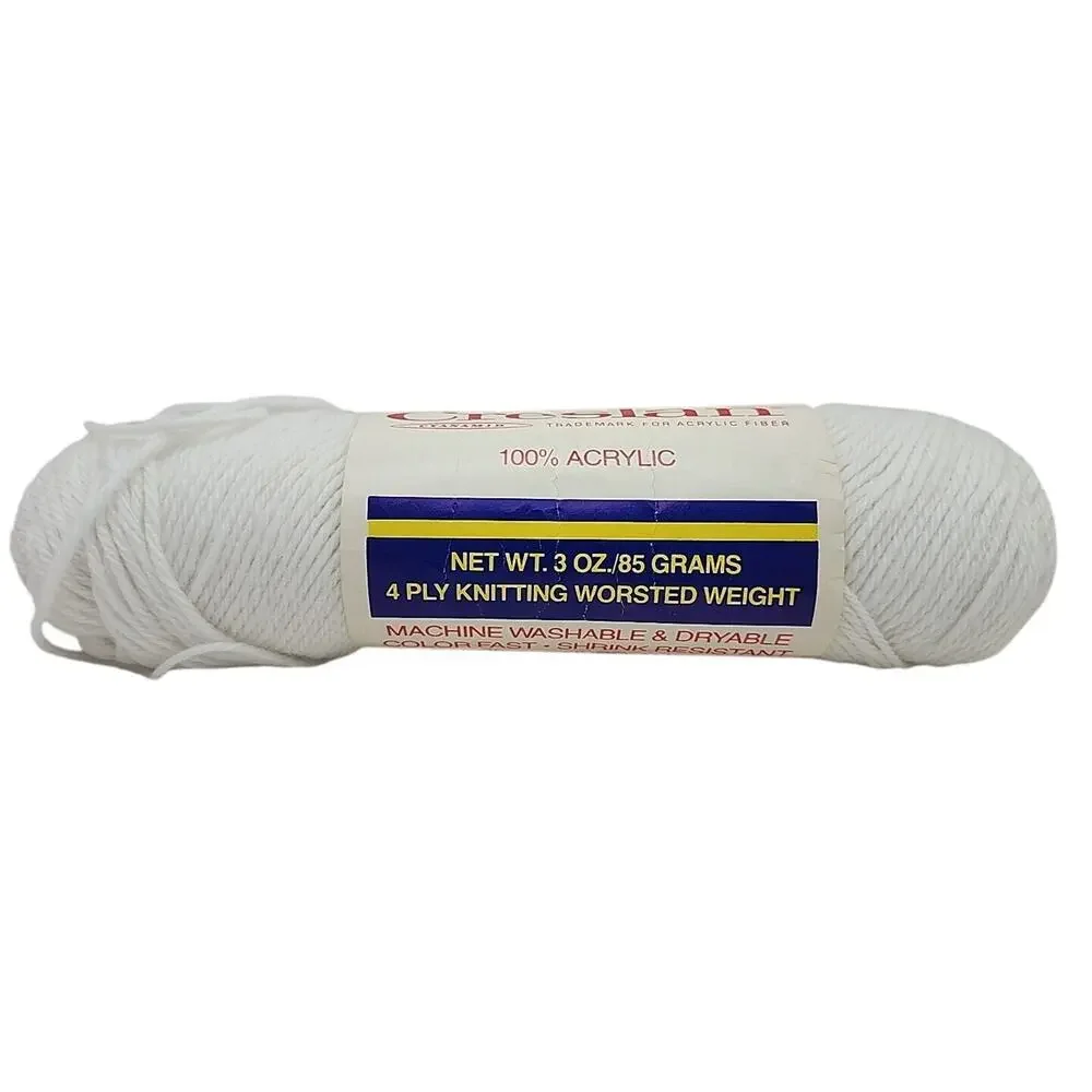 Discontinued Pamida Creslan 100% Acrylic 4 Ply Worsted Vtg Yarn White Lot 7642